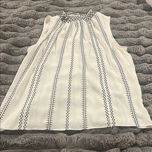 WHBM Sleeveless White Top with Black Geometric Pattern